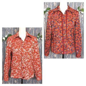 Reversible Ladies Red Floral Lightweight Jacket Size PS Button Up Casual Modest